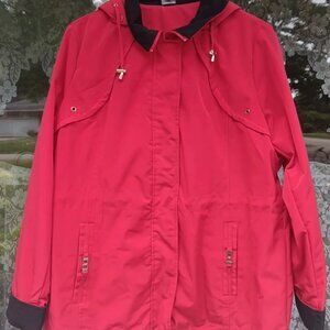 Women's  Red & Black George QVC Removable Hood Rain Jacket Lightweight XL 16-18